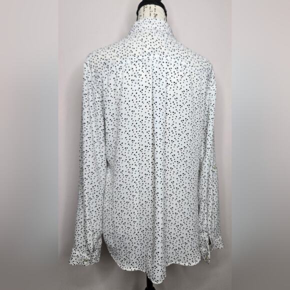 LOFT Womens Collared Button Down Speck Polka Dot & White Long Sleeve - Picture 11 of 13